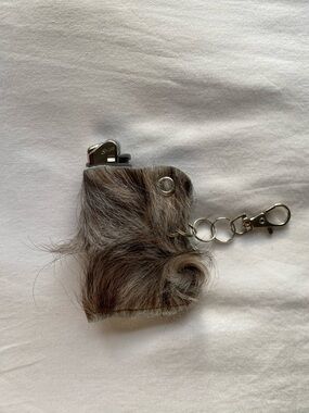 Furry Keychain Lighter Holder in Brown and Gray